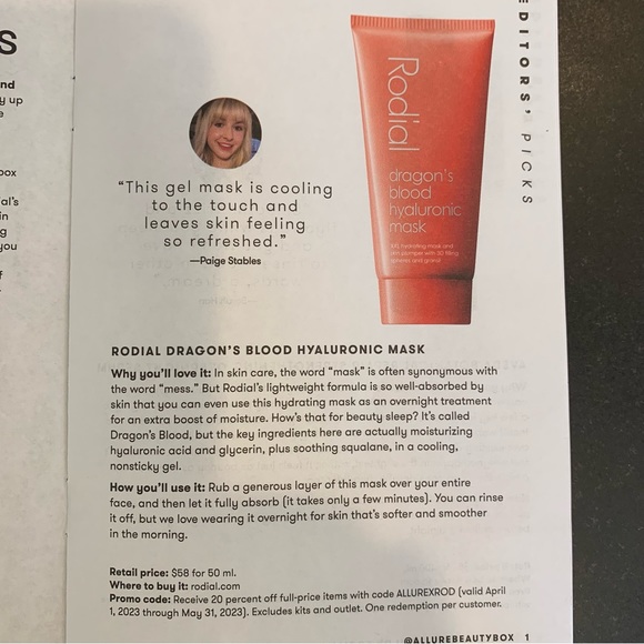 RODIAL Dragon’s Blood Hyaluronic Face Mask- Plump, Hydrate & Blur Fine Lines 🐉 - Picture 2 of 2